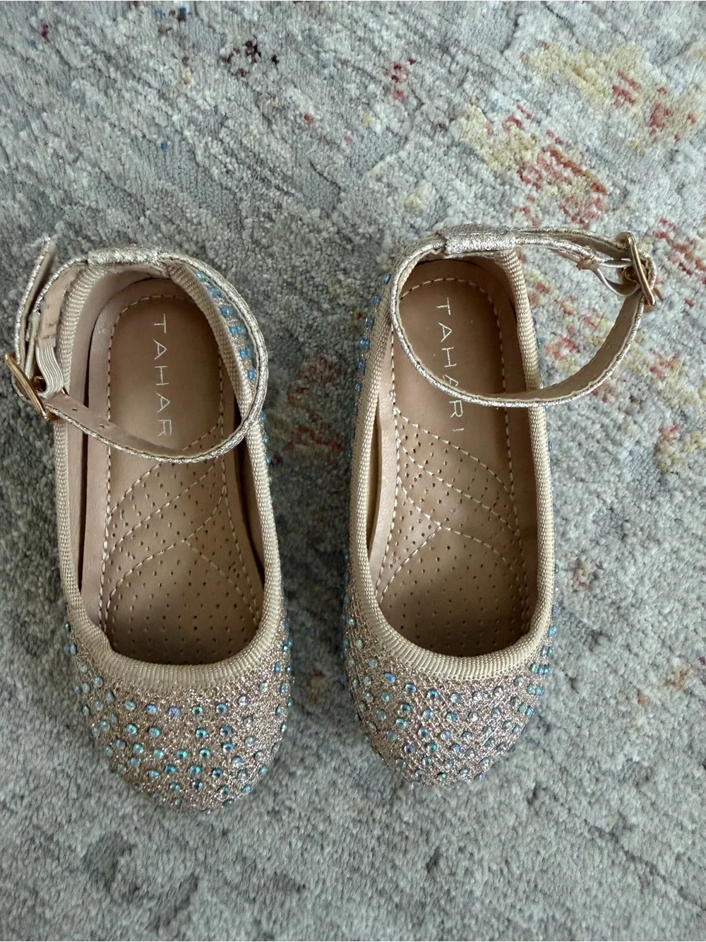 Tahari Girls Size 6 Gold Glitter Rhinestone Mary Jane Dress Shoes